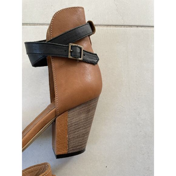 Fabianelli Sandals Heels Open Toe Strappy Leather Brown Black FLAW - Picture 10 of 15